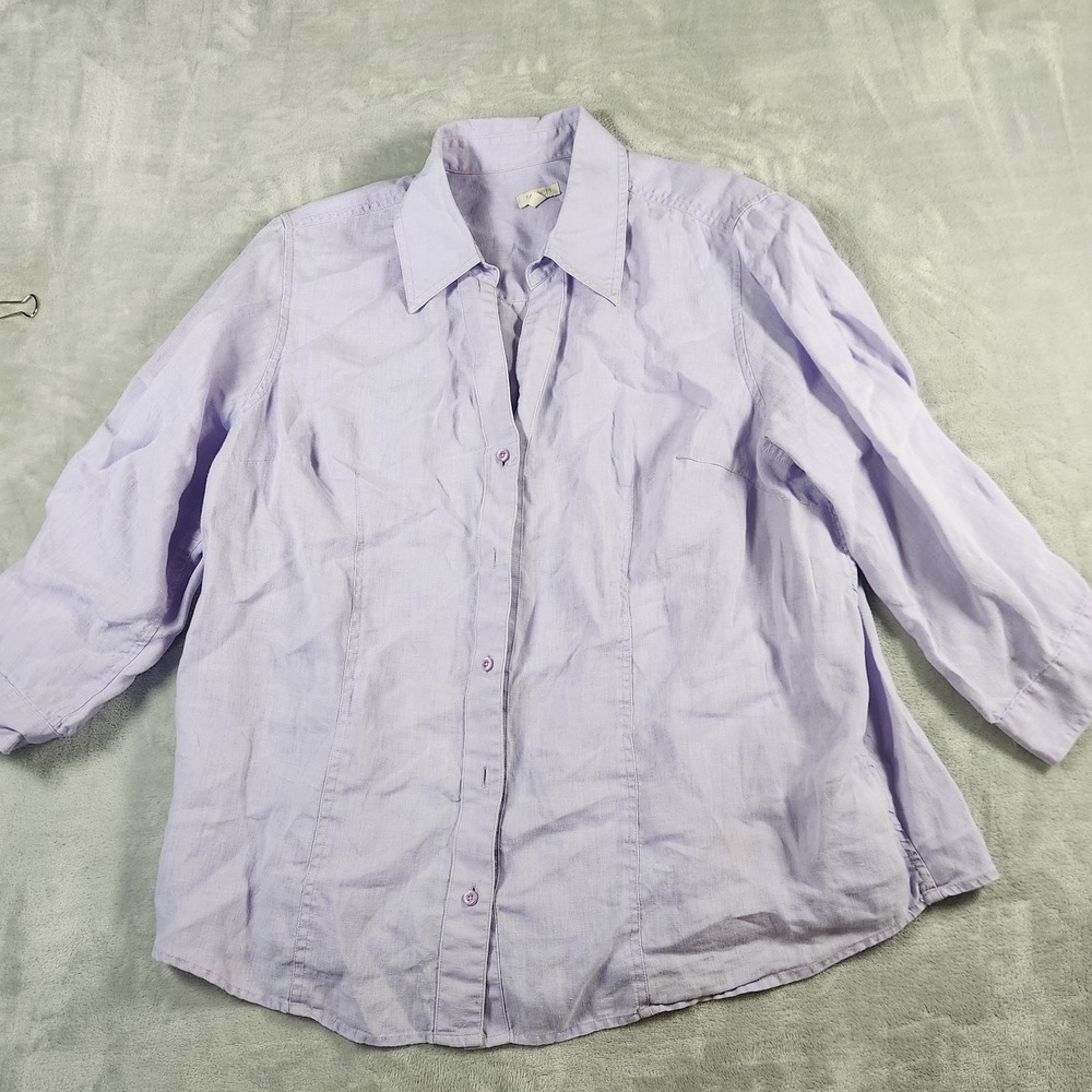 Talbots Shirt Womens 1X Linen Button Up‎ 3/4 Sleeve Plus Size Lightweight Top